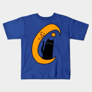 Crescent Moon Star and Black Cat Kids T-Shirt